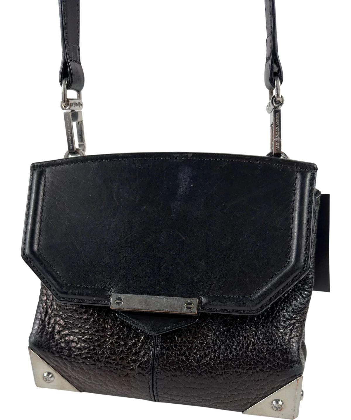 Alexander Wang Black Textured Leather Crossbody / Shoulder Bag with Metal Corner Plates — view 8