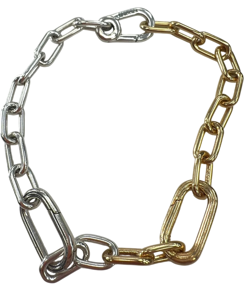 Pandora silver and gold ME Two-Tone Link Chain Bracelet, size No Size — front