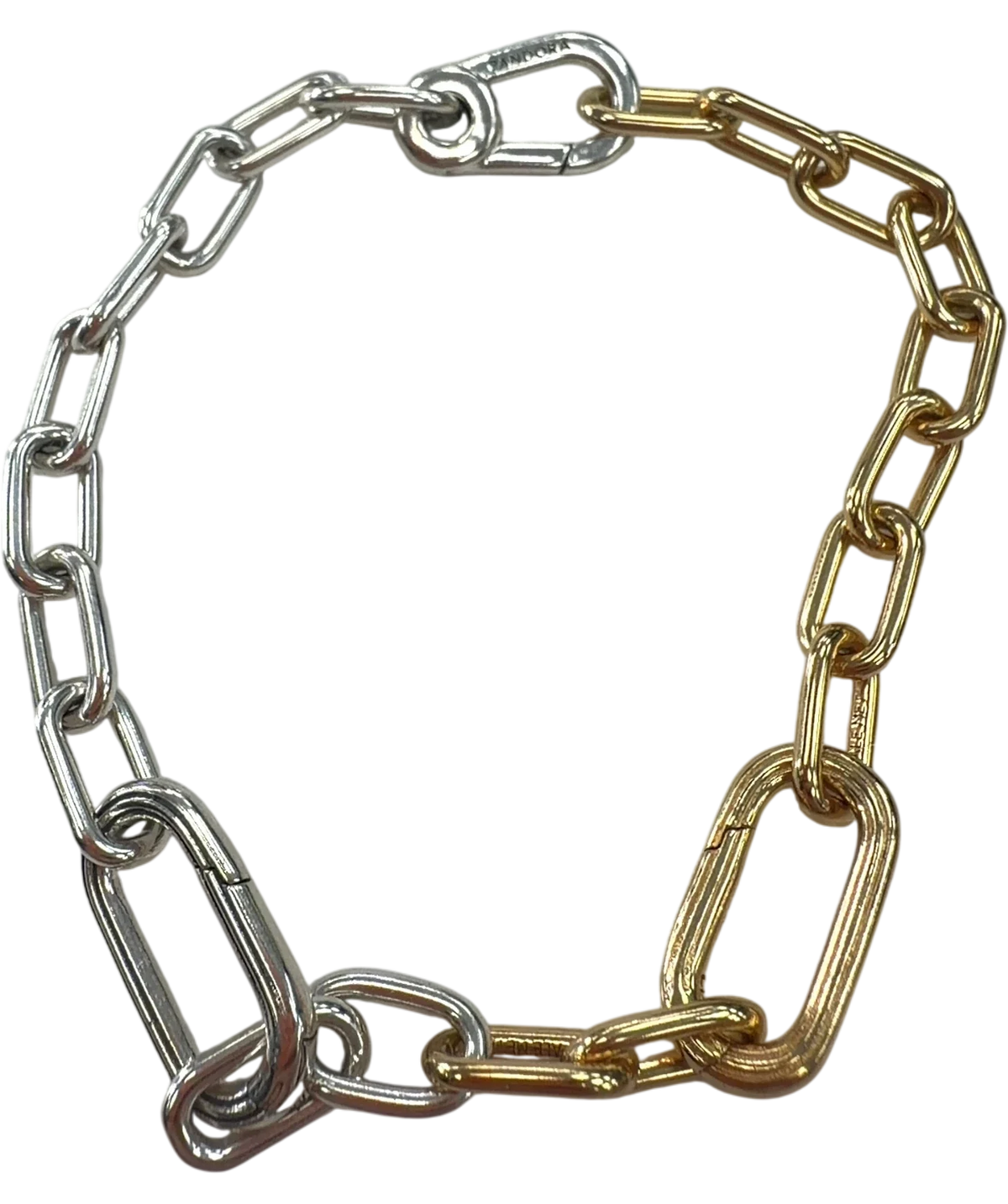 Pandora silver and gold ME Two-Tone Link Chain Bracelet, size No Size — front