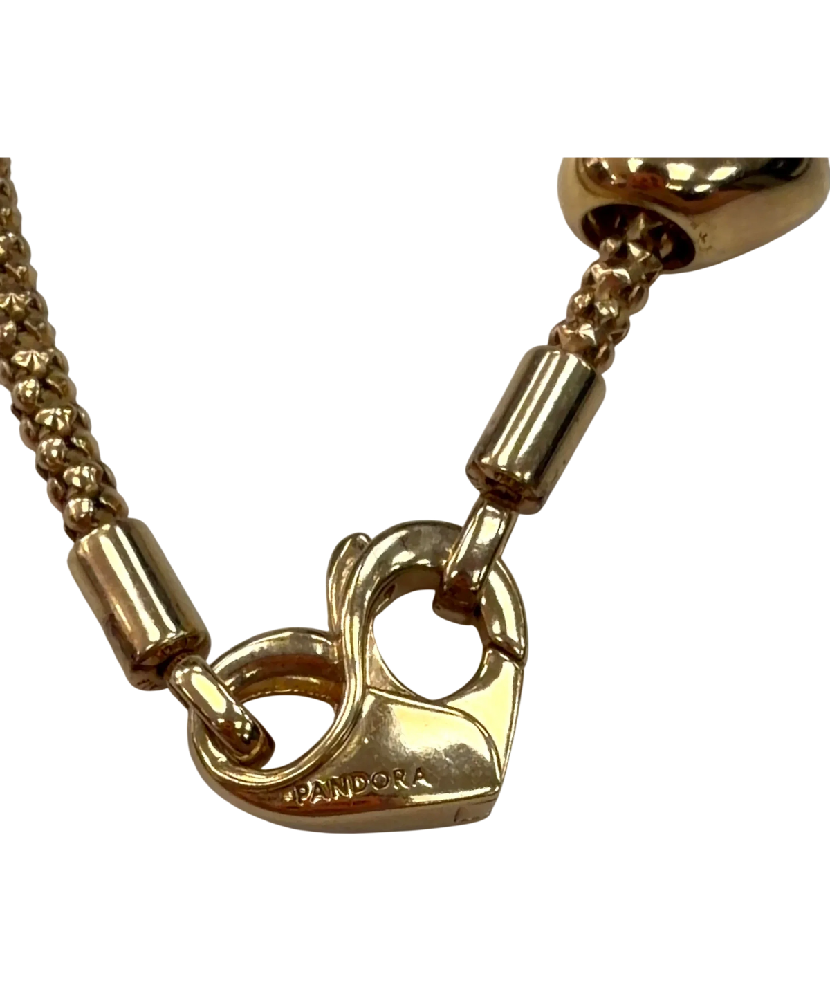 Pandora gold Heart Clasp Studded Chain Bracelet — fabric detail