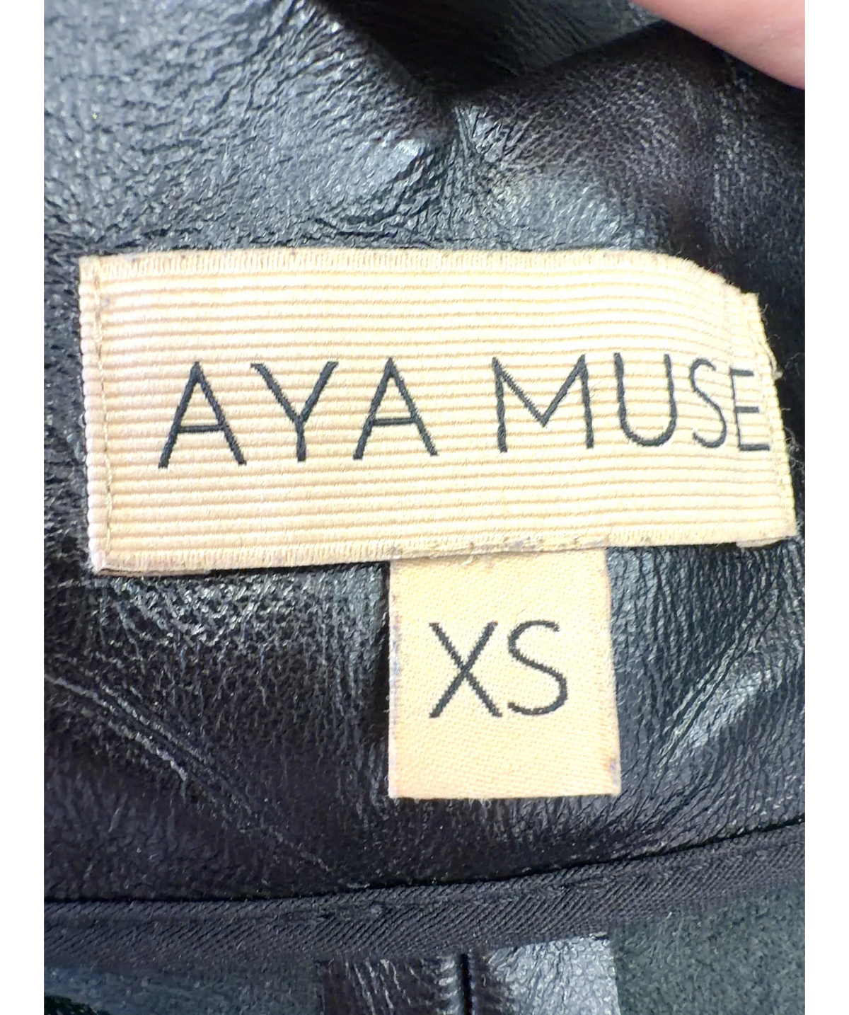 Aya Muse Black faux leather side-tie trousers, size UK XS — detail
