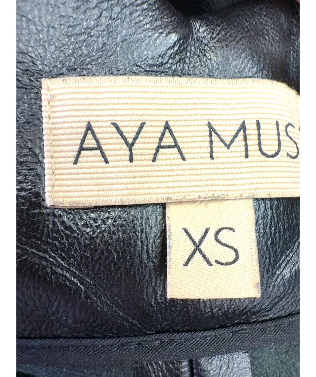 Aya Muse Black faux leather side-tie trousers, size UK XS — care label