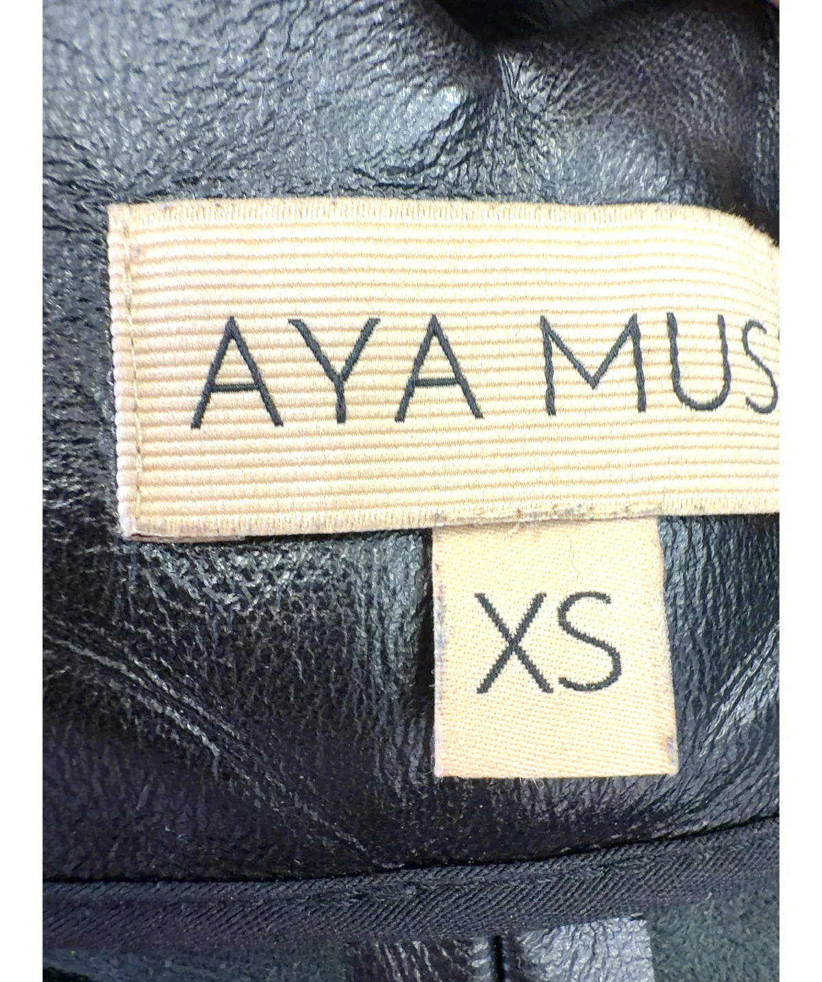 Aya Muse Black faux leather side-tie trousers, size UK XS — care label