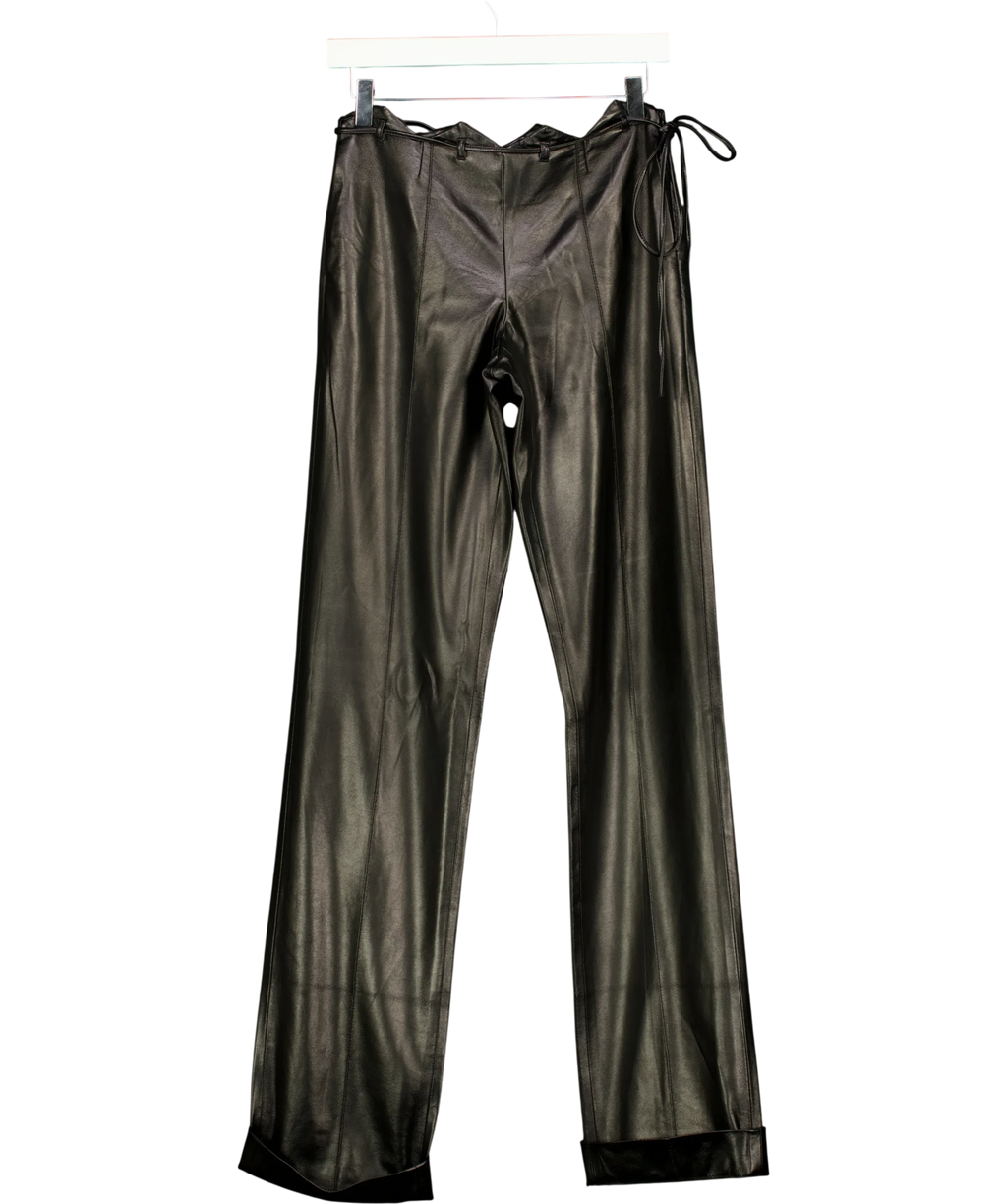 Aya Muse Black faux leather side-tie trousers, size UK XS — front