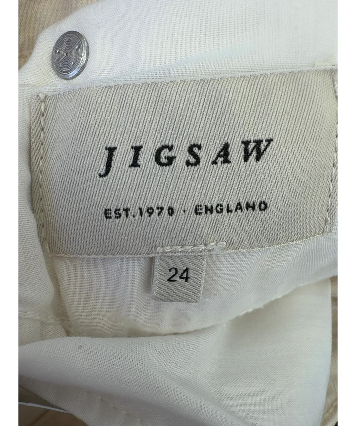 Jigsaw Cream Balfour Long Wide Leg Jean, size W24 — care label