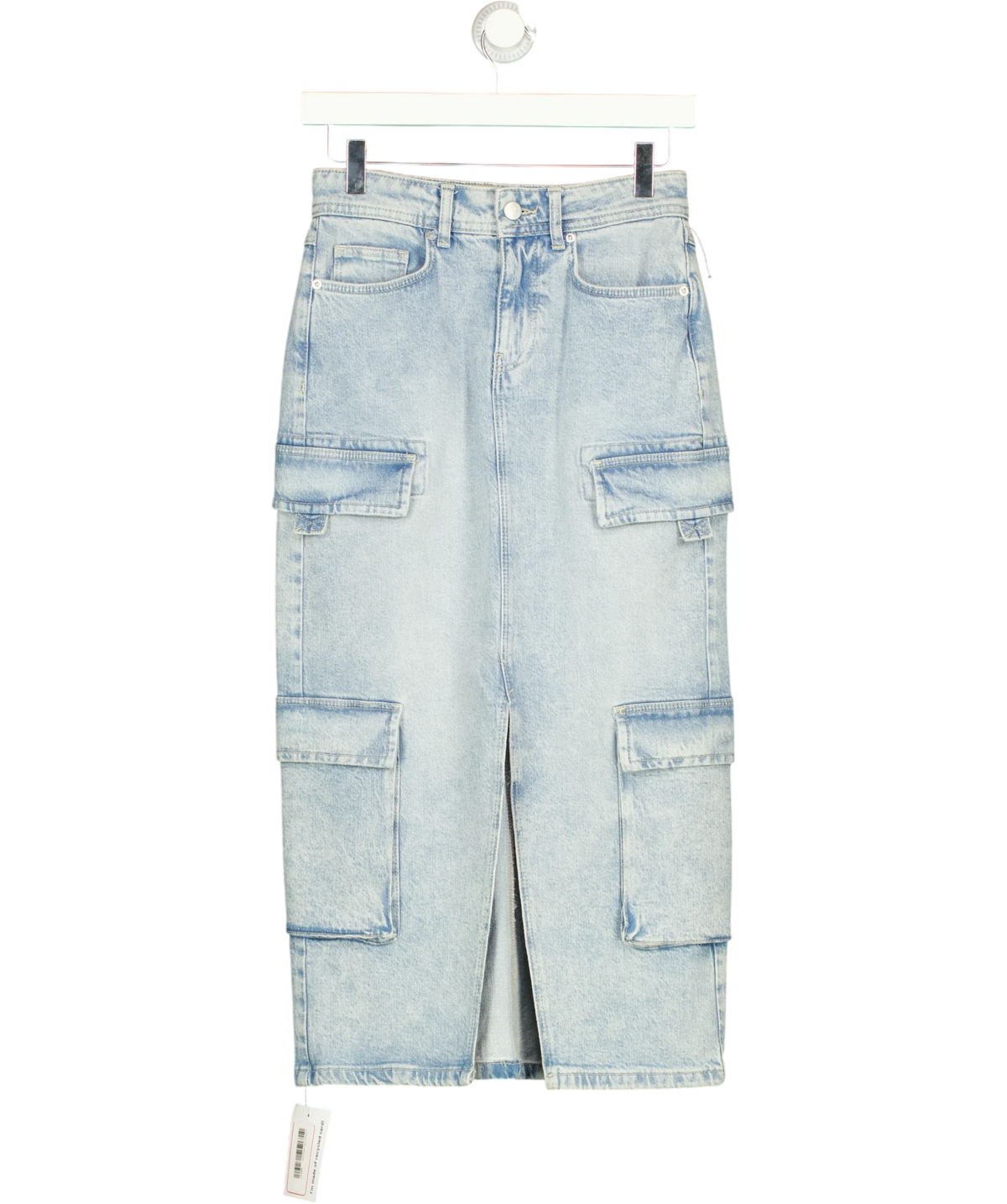 PILCRO light blue Cargo Denim Midi Skirt, size UK XXXS — front