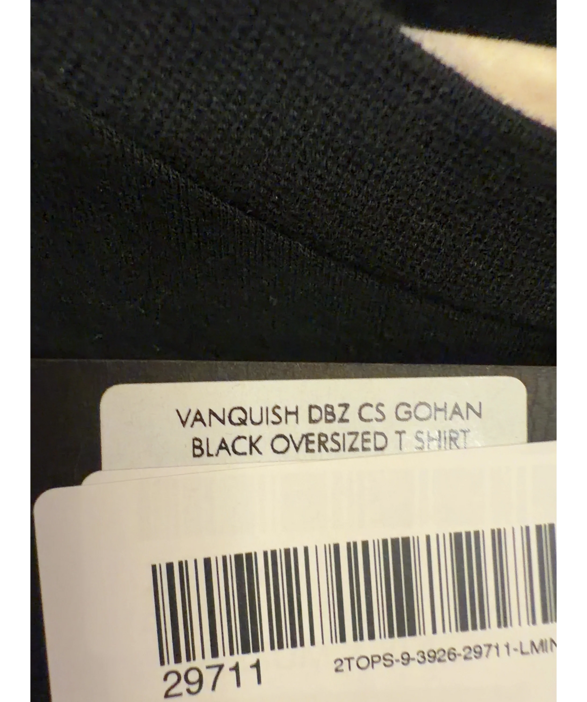 Vanquish Black DBZ CS Gohan Black Oversized T-Shirt, size UK M — label