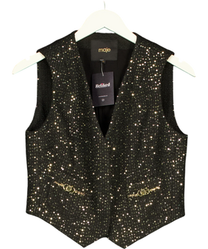 Maje Black And Metallic Sequin Vest UK 10