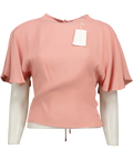 Les Héroïnes Pink Cutout Lace-up Gathered Draped Crepe Blouse, size UK 6 — front