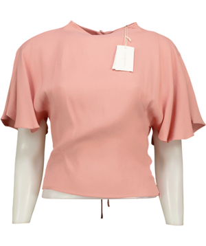 Les Héroïnes Cutout Lace-up Gathered Draped Crepe Blouse Pink UK 6