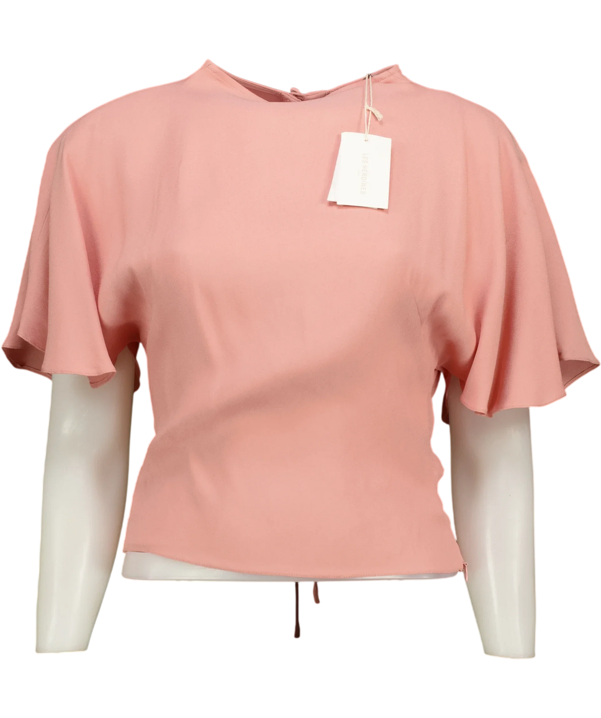Les Héroïnes Pink Cutout Lace-up Gathered Draped Crepe Blouse, size UK 6 — front