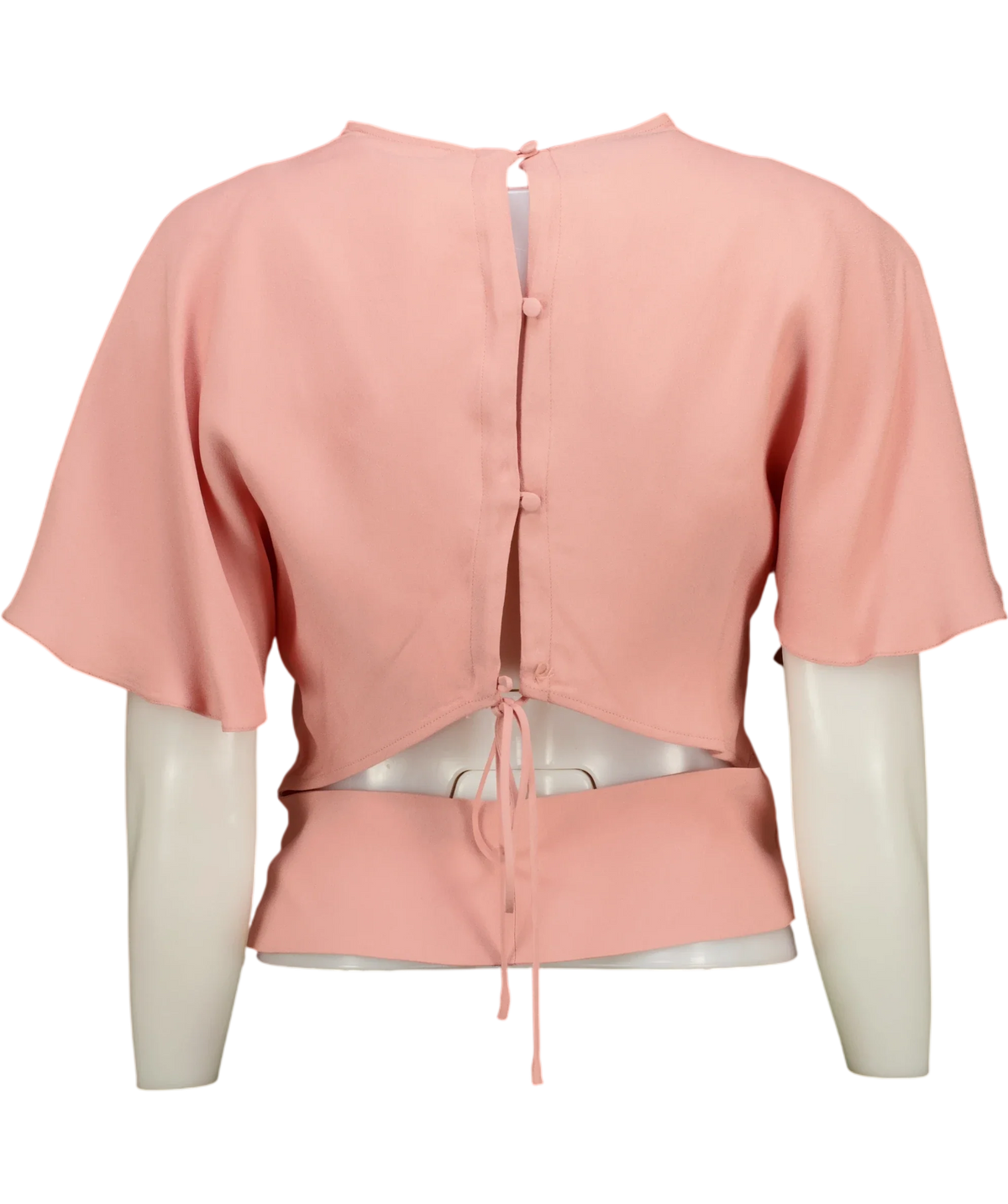 Les Héroïnes Pink Cutout Lace-up Gathered Draped Crepe Blouse, size UK 6 — back