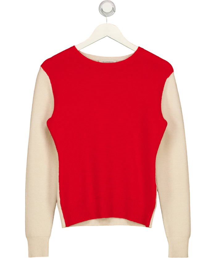 Jw Anderson 100% Cashmere Red And Cream Colour-Blocked Sweater UK 10
