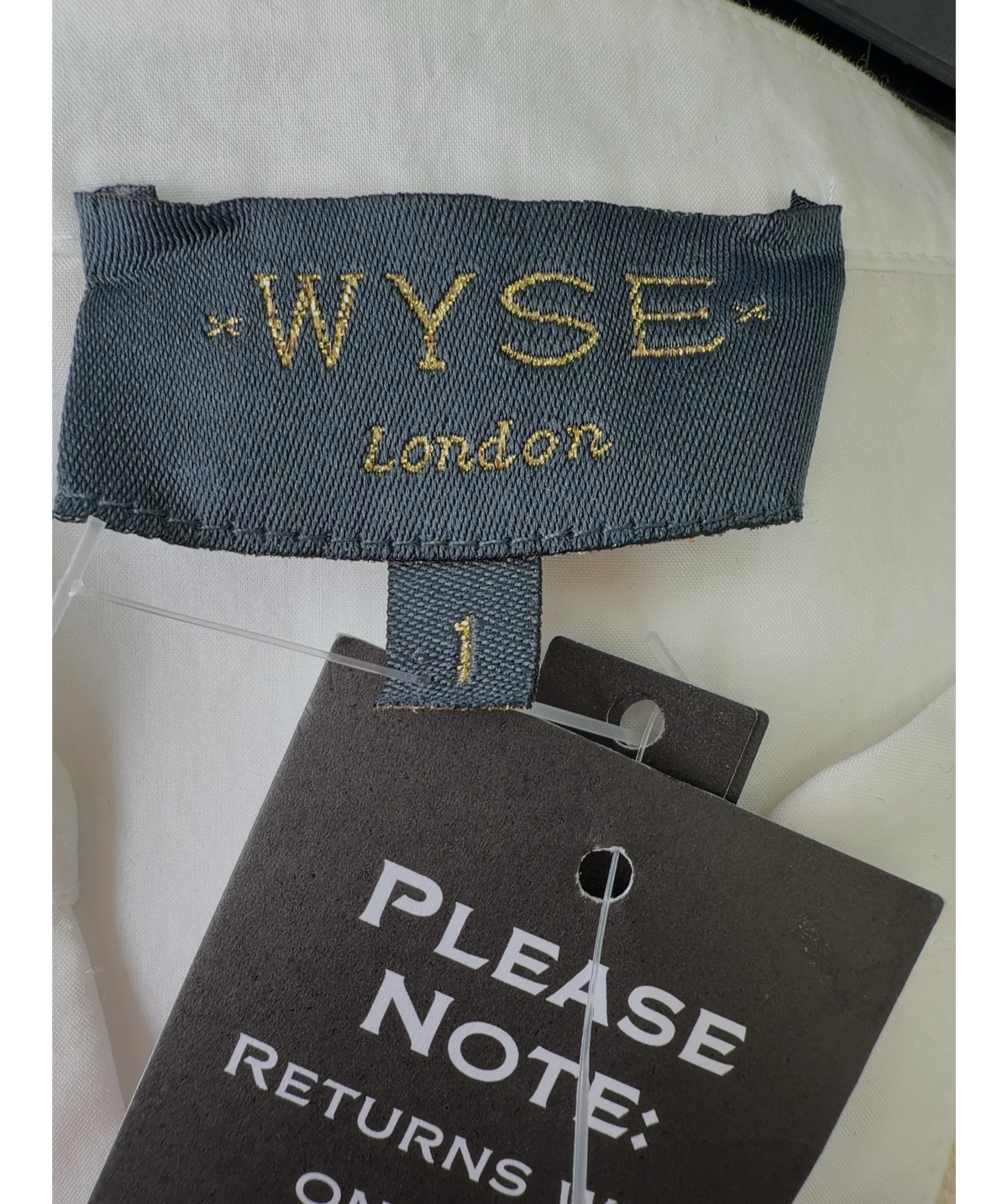 WYSE LONDON White Fiona Blouse, size UK S — care label
