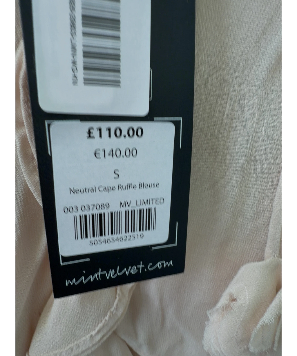 Mint Velvet Nude Neutral Cape Ruffle Blouse, size UK S — care label