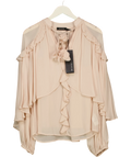 Mint Velvet Nude Neutral Cape Ruffle Blouse, size UK S — front