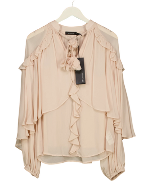 Mint Velvet Neutral Cape Ruffle Blouse Nude UK S