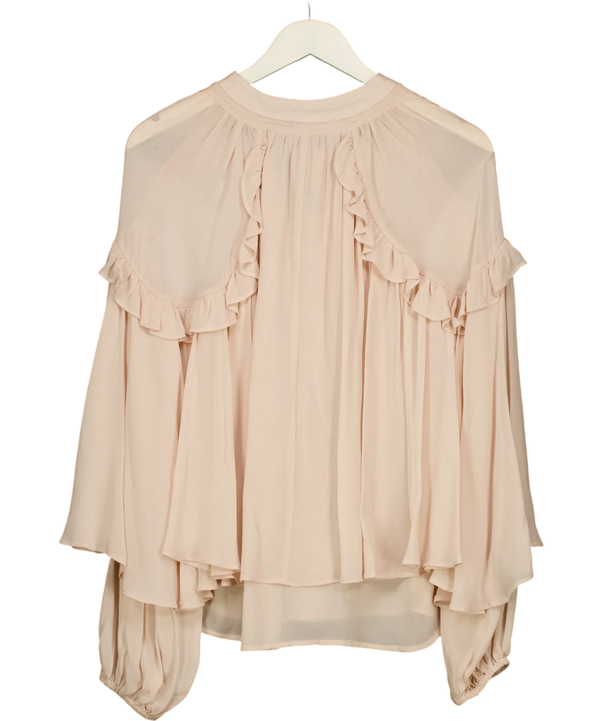 Mint Velvet Nude Neutral Cape Ruffle Blouse, size UK S — back