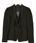 ZARA Black satin shawl-lapel blazer, size UK XS — front