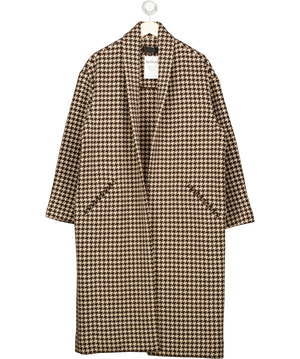 Nili Lotan 100% Virgin Wool Brown And Beige Houndstooth Coat UK S