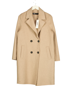 ZARA Beige Double-Breasted Wool Blend Notch Lapel Coat XS