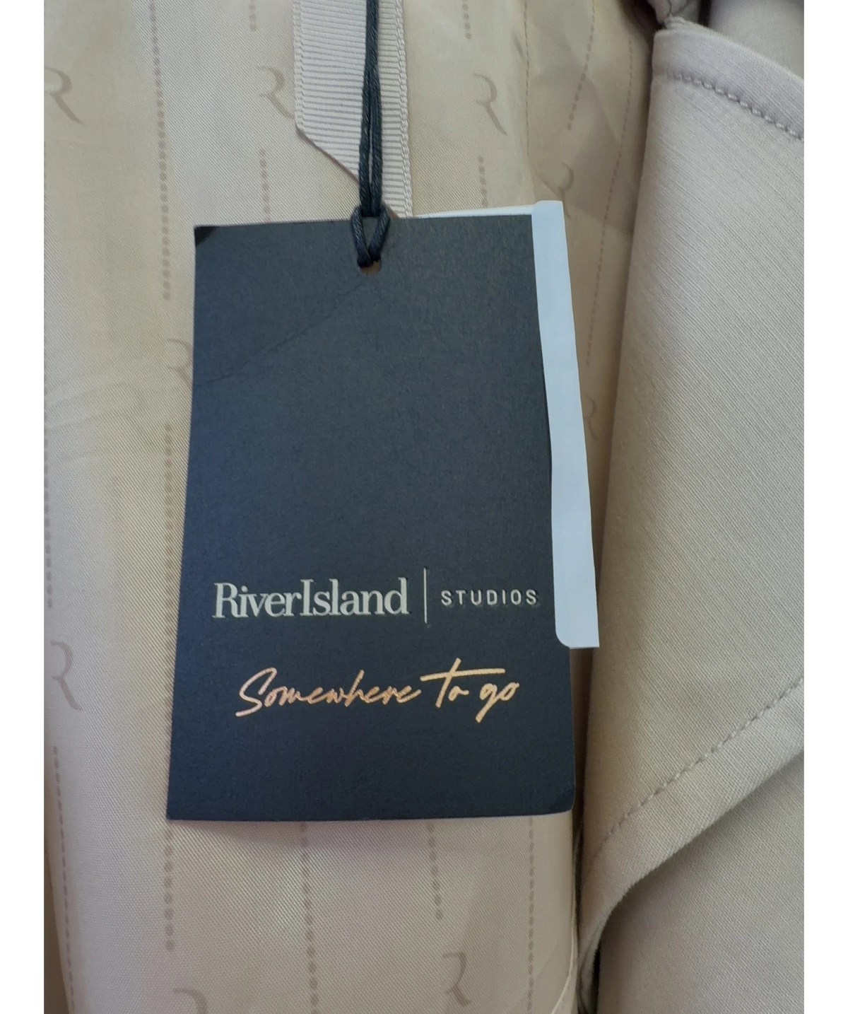 River Island Beige Double Collar Belted Trench Coat, size UK 10 — detail
