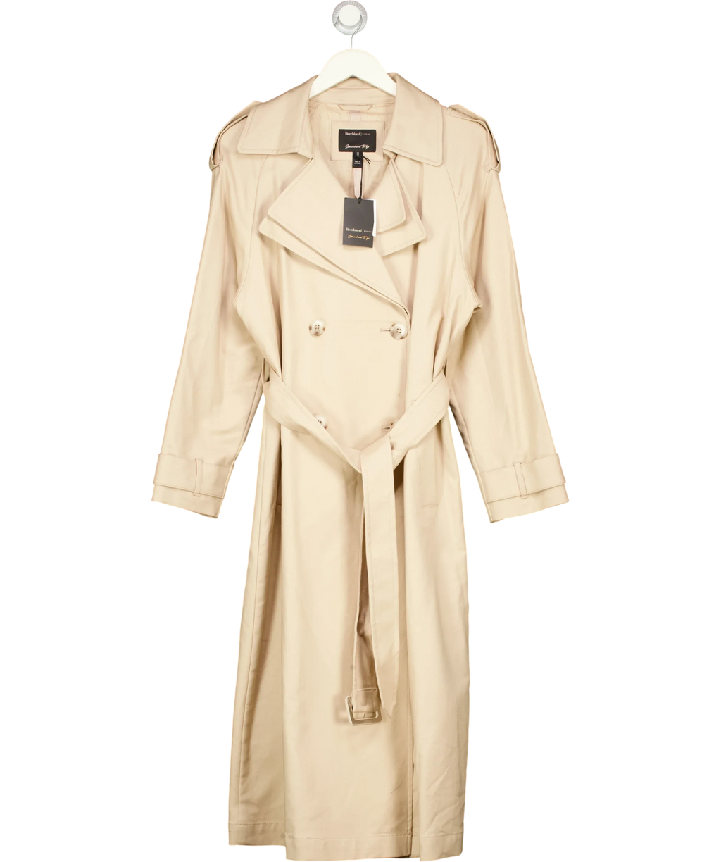 River Island Beige Double Collar Belted Trench Coat, size UK 10 — front