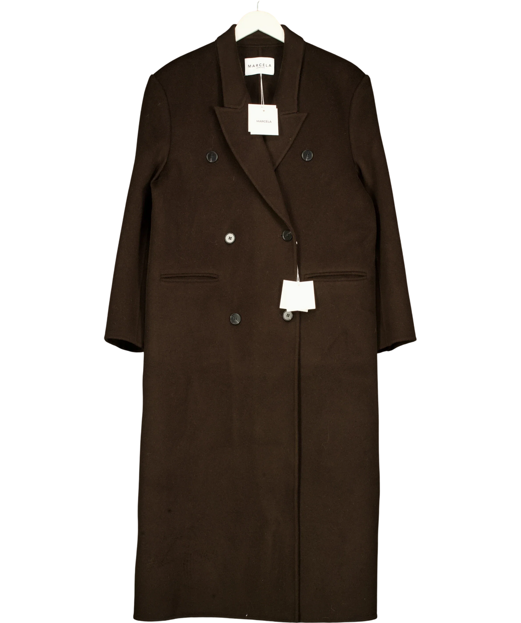 Marcéla Brown Long Wool Blend Overcoat — front