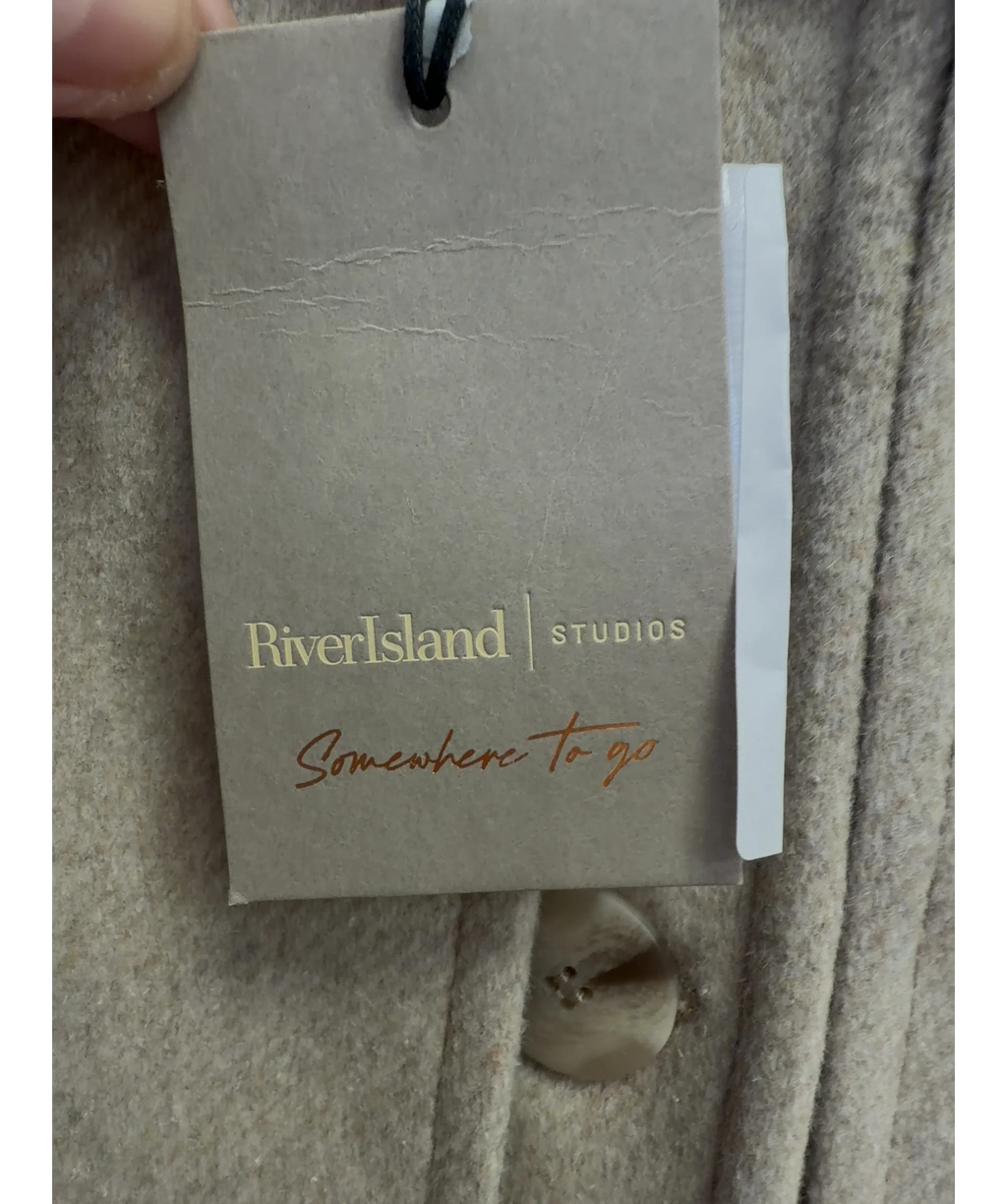 River Island Beige Wool-Blend Cape Trench Coat, size UK S — detail