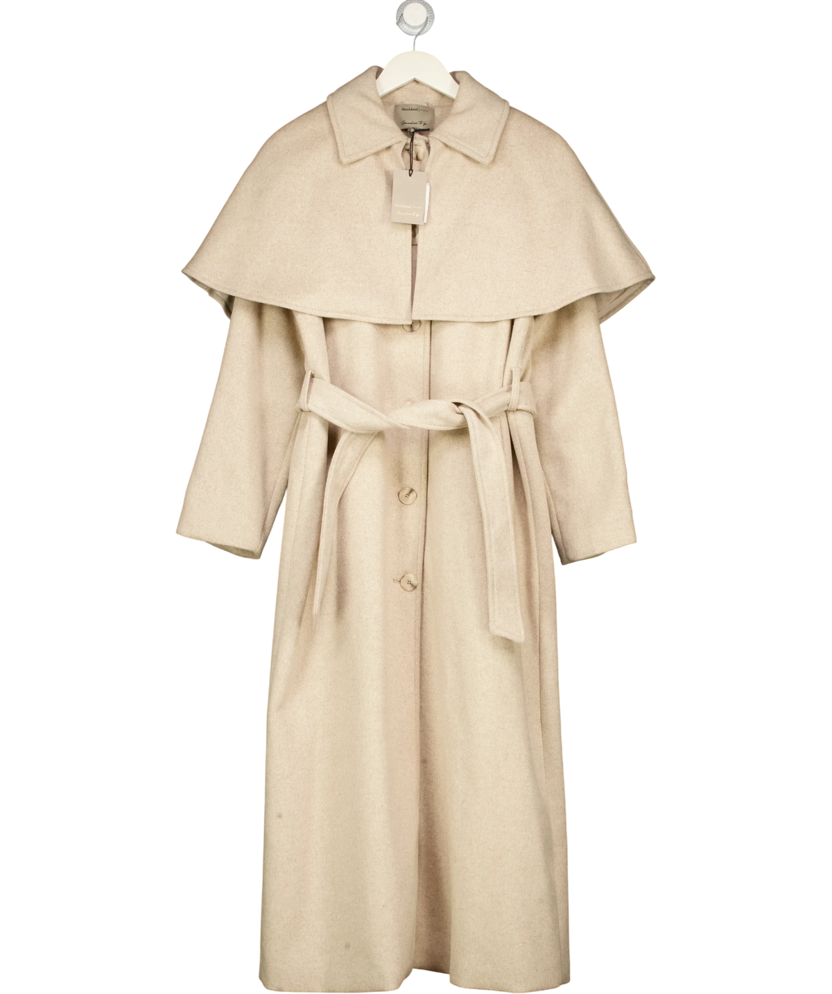 River Island Beige Wool-Blend Cape Trench Coat, size UK S — front