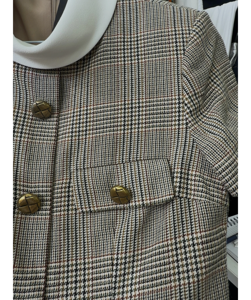 Self-Portrait Brown Check Wool Mini Dress, size UK 8 — label