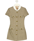 Self-Portrait Brown Check Wool Mini Dress, size UK 8 — front