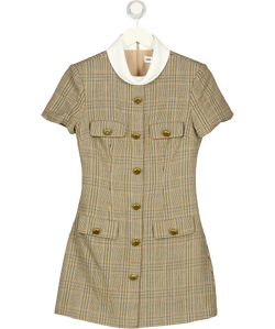 Self-Portrait Brown Check Wool Mini Dress, size UK 8 — front