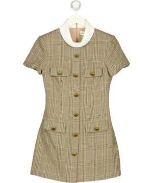 Self-Portrait Check Wool Mini Dress Brown UK 8
