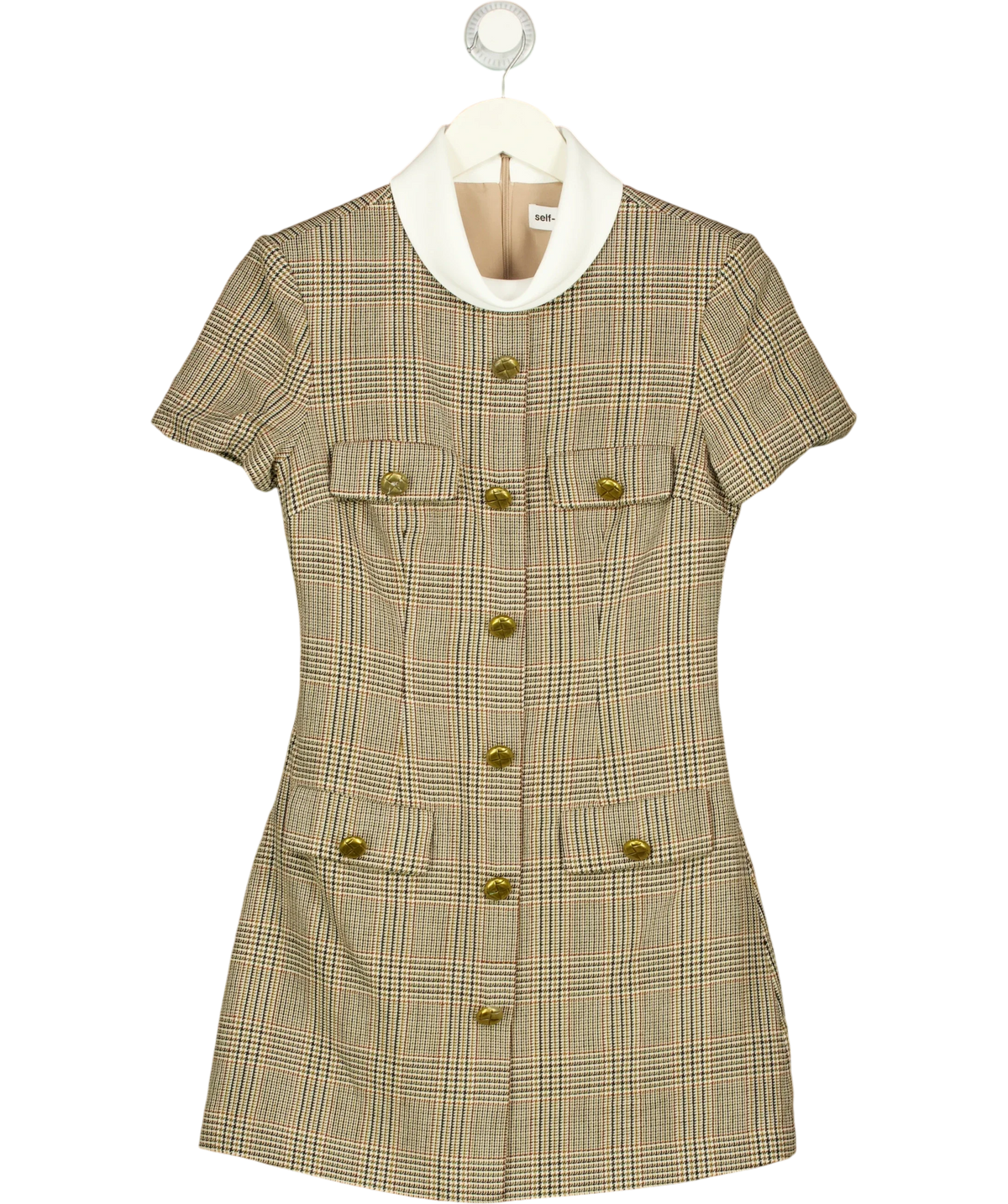Self-Portrait Brown Check Wool Mini Dress, size UK 8 — front