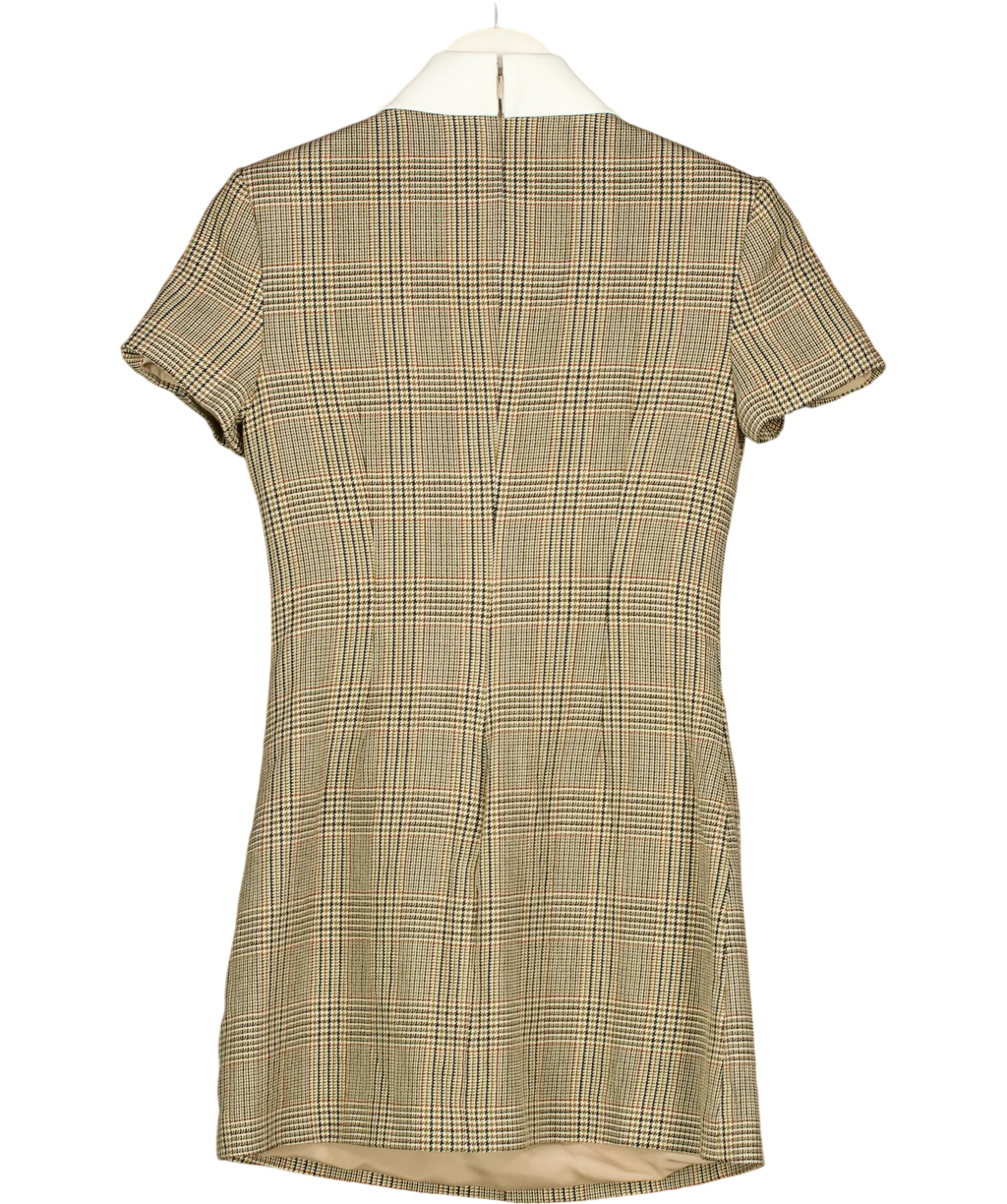 Self-Portrait Brown Check Wool Mini Dress, size UK 8 — back