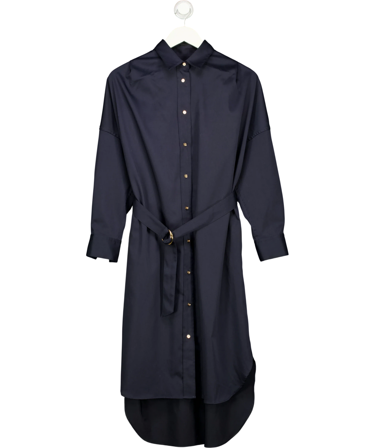LOUNGEDRESS navy shirt dress — front
