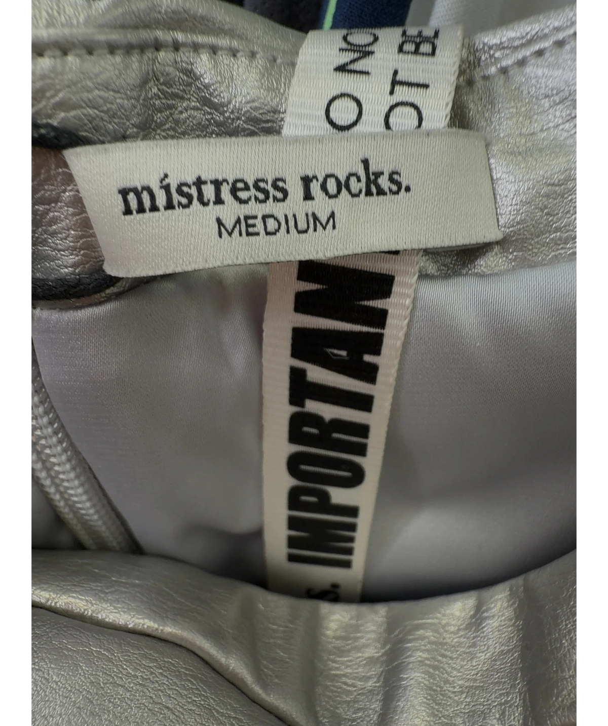 Mistress Rocks silver Silver Metallic Strapless Mini Dress, size UK M — care label