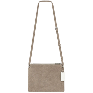 The White Company Suede Double Zip Pouch Crossbody Bag Taupe