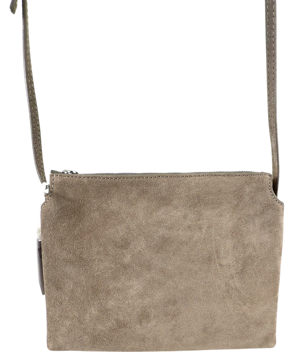 The White Company taupe Suede Double Zip Pouch Crossbody Bag — back