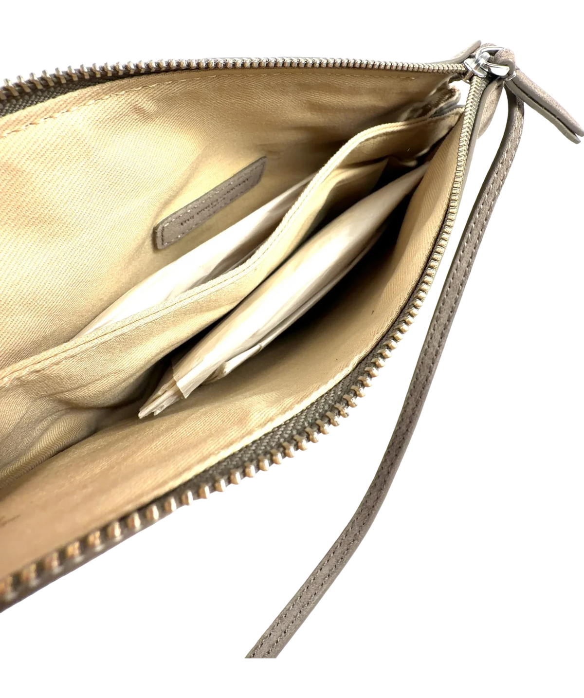 The White Company taupe Suede Double Zip Pouch Crossbody Bag — detail