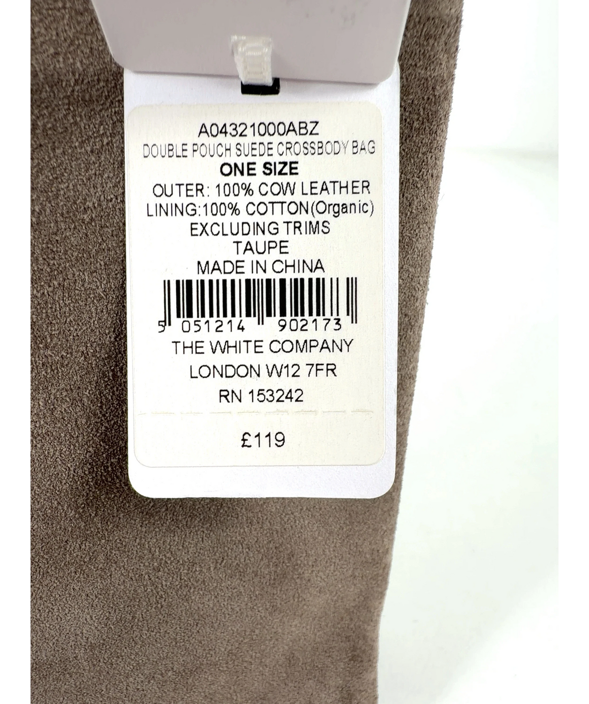 The White Company taupe Suede Double Zip Pouch Crossbody Bag — fabric detail