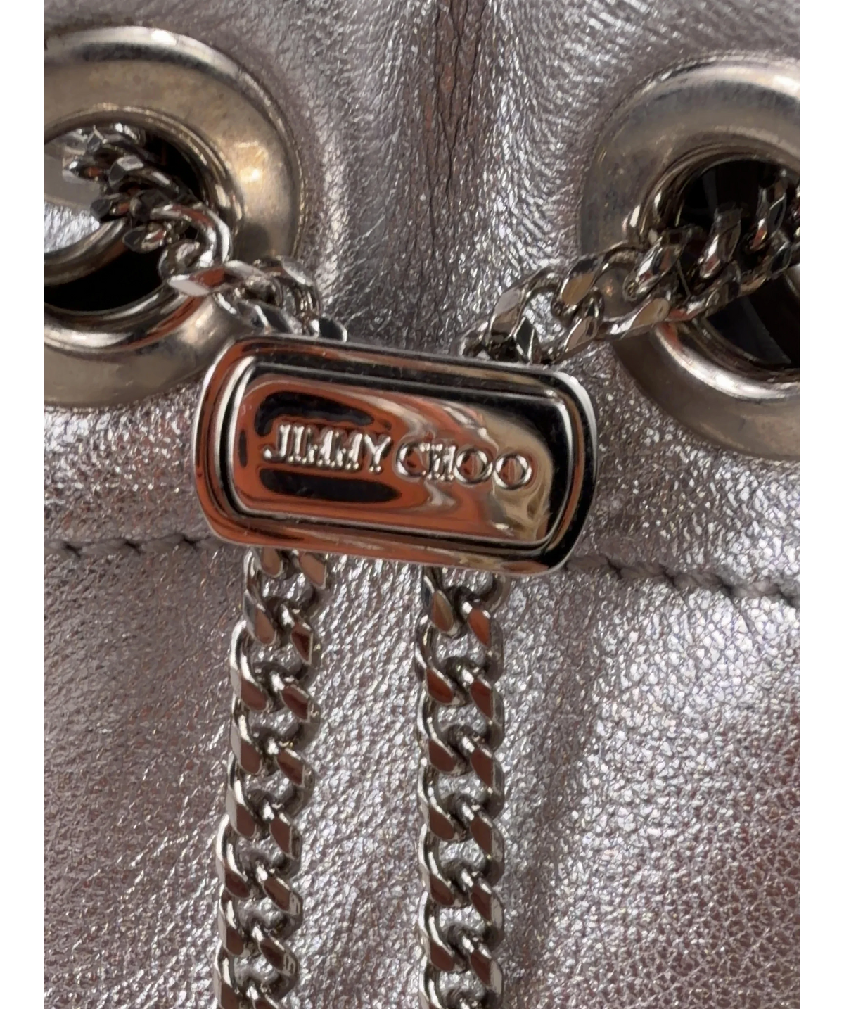 Jimmy Choo silver Silver Metallic Nappa Bon Bon Bag with Metal Handle — label