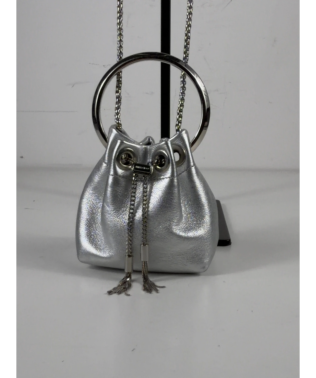 Jimmy Choo silver Silver Metallic Nappa Bon Bon Bag with Metal Handle — care label