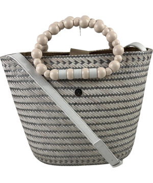 Yosuzi Grey & White Woven Chevron Kaifina Bucket Bag
