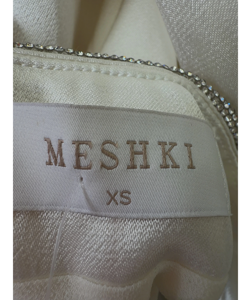Meshki White white maxi skirt with rhinestone trim and side slit, size UK XS — detail