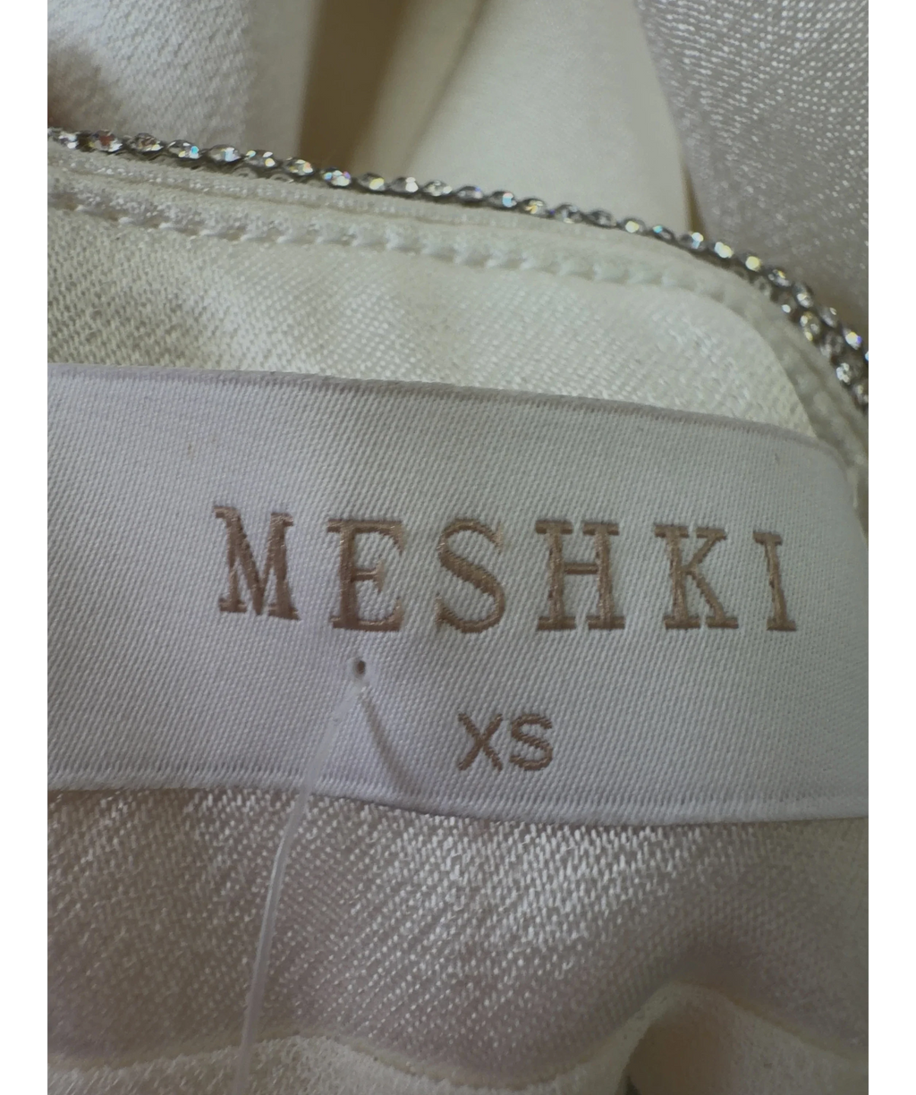 Meshki White white maxi skirt with rhinestone trim and side slit, size UK XS — care label