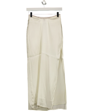 Meshki White Maxi Skirt With Rhinestone Trim And Side Slit UK XS