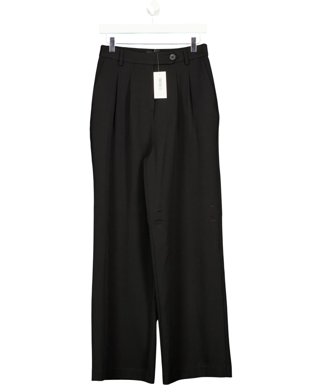 New Look Black Black Pleated Front Wide Leg Trousers, size UK 10 — front