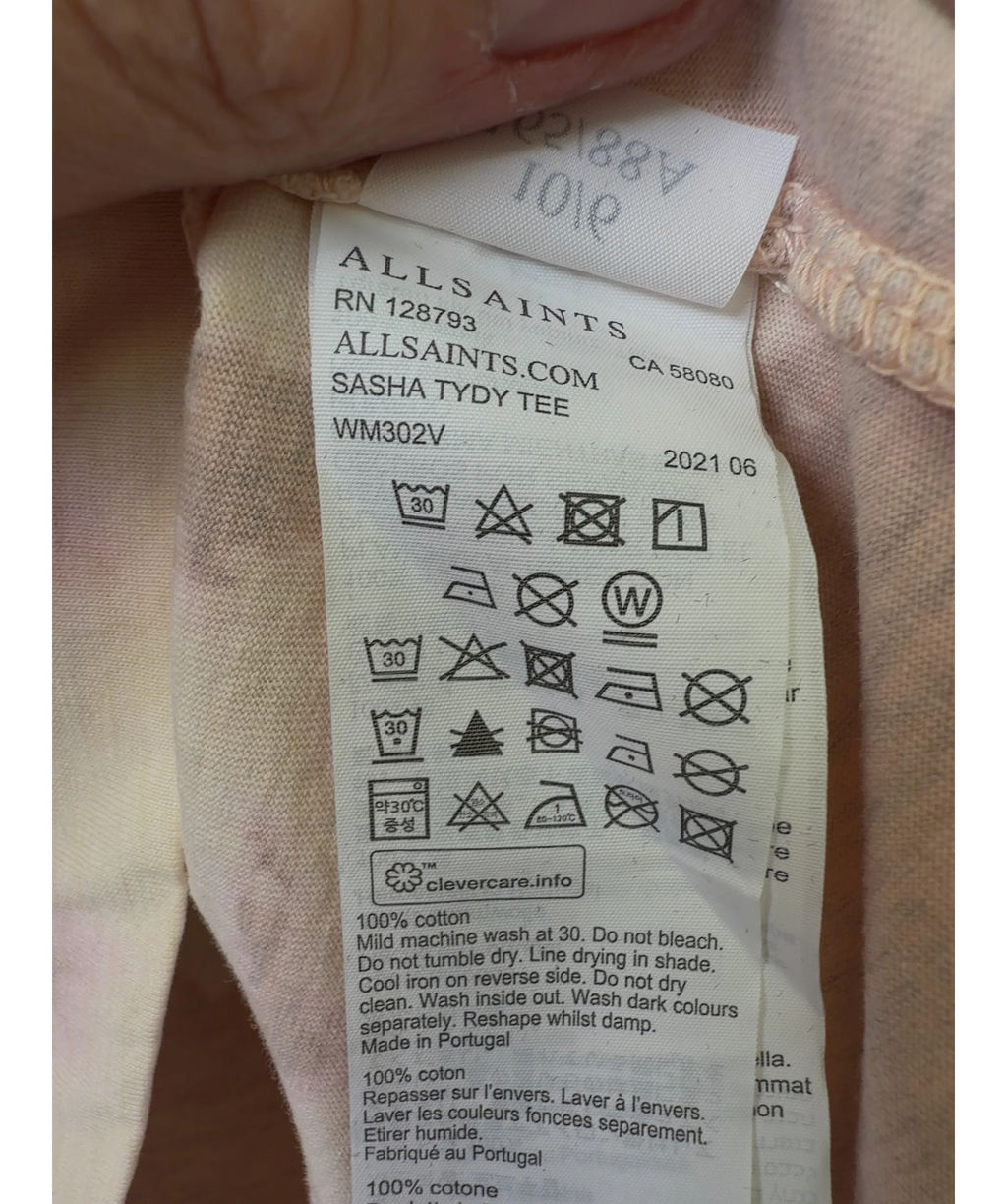 ALLSAINTS Pink Sasha Tydy Tee, size UK 10 — label